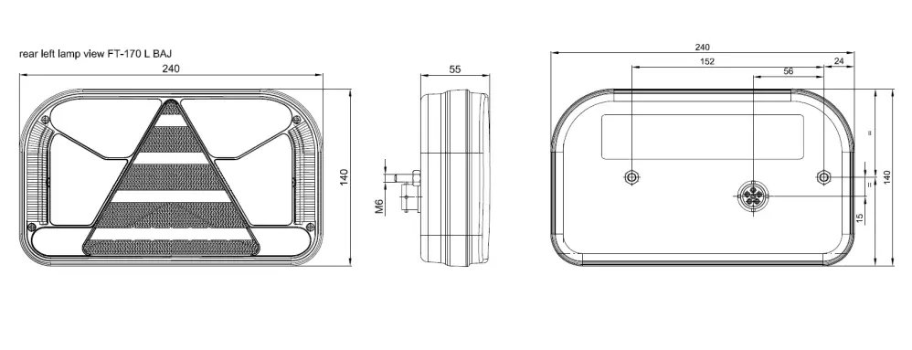 Koncové světlo FT-170 levé LED 12/24V TYCO 7PIN - MLHA, ZPĚTNÉ, BEZ SPZ