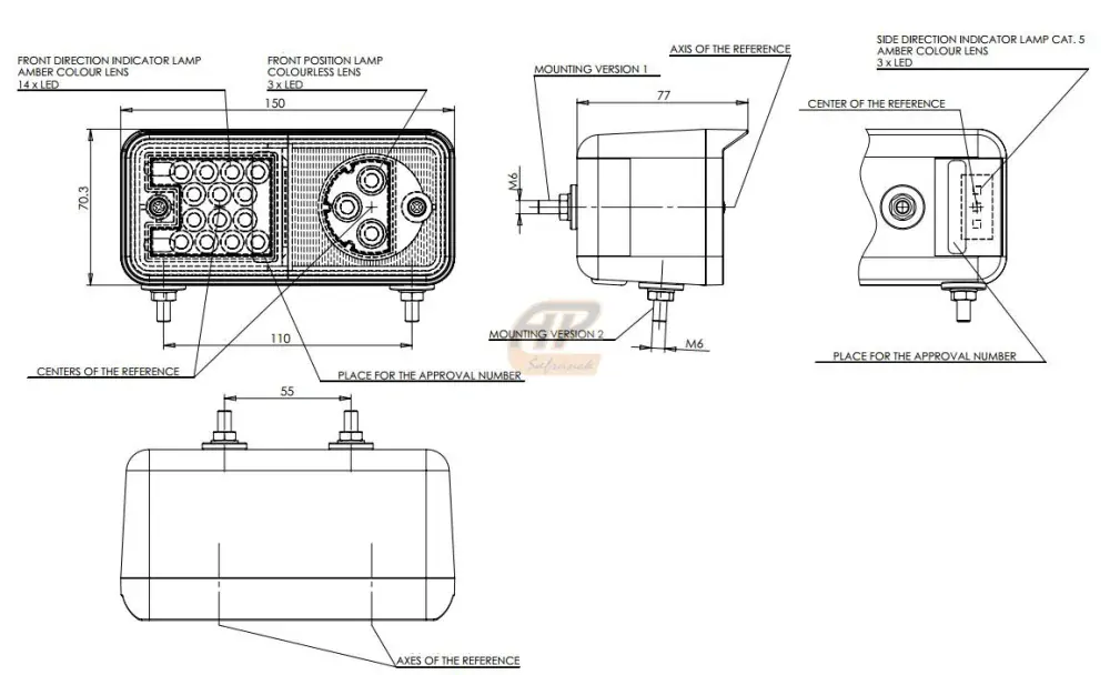 Přední světlo LED W07/491 obrys/směr pravé 12/24V