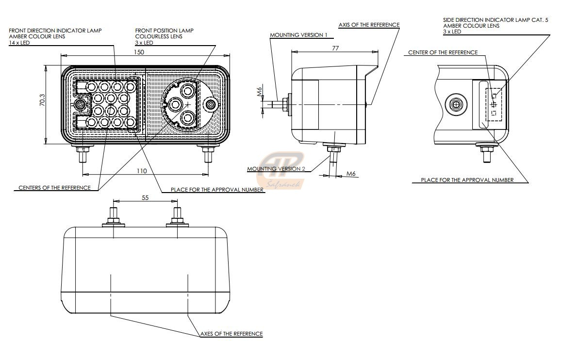 Přední světlo LED W06/489 obrys/směr levé 12/24V