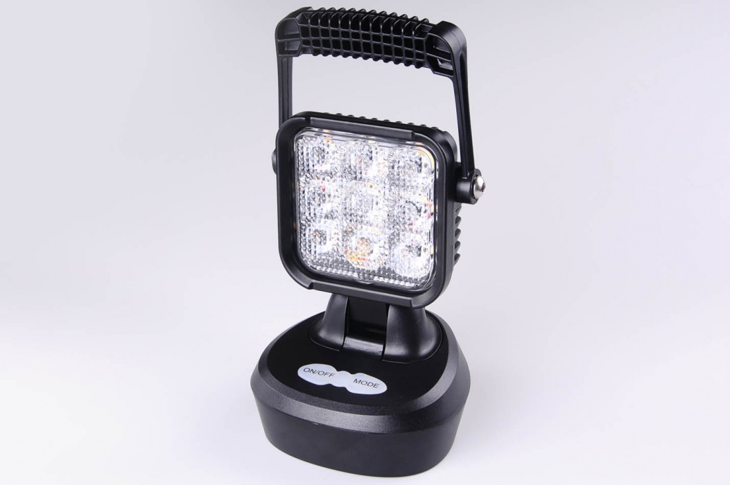 Pracovní světlomet akumulátorový + oranž. stroboskop 9x1W LED 12/24V