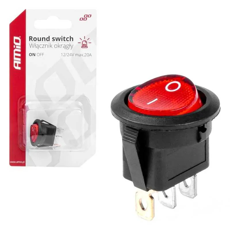 Přepínač kulatý červený 12V/24V 20A