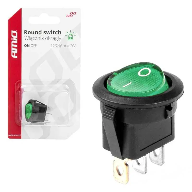 Přepínač kulatý zelený 12V/24V 20A
