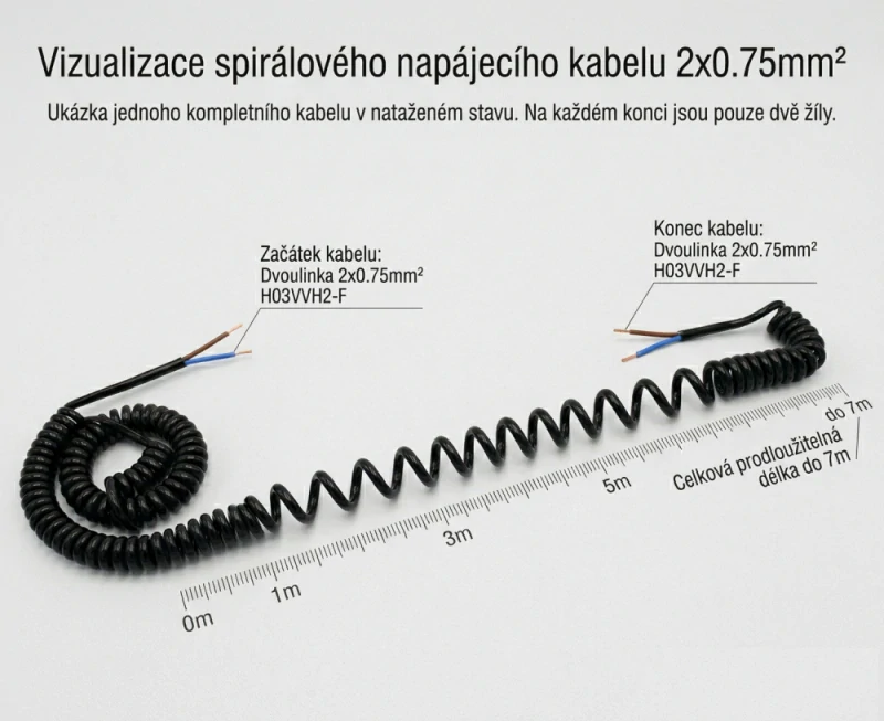 Kabel spirálový 2x0,75 mm2, délka 7m