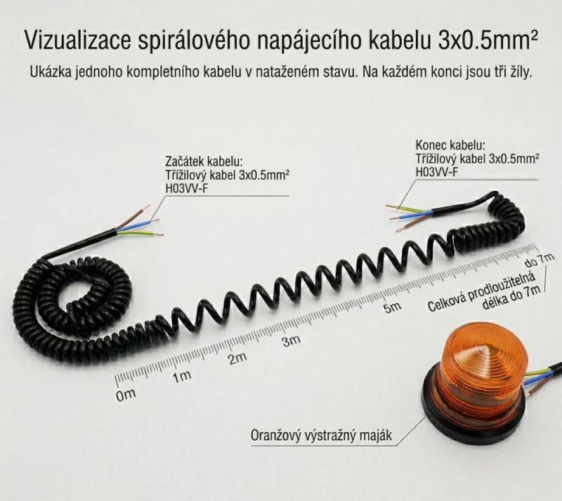 Kabel spirálový 3x0,75 mm2, délka 7m