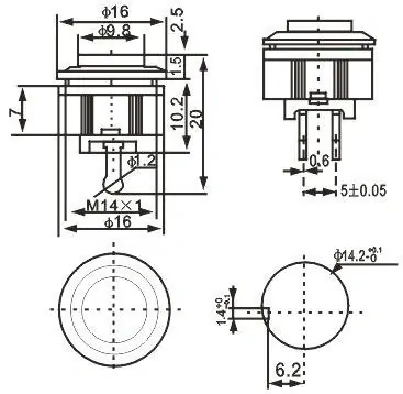 Tlačítko DS-500, OFF-(ON) 125V/1A červené spínací MINI