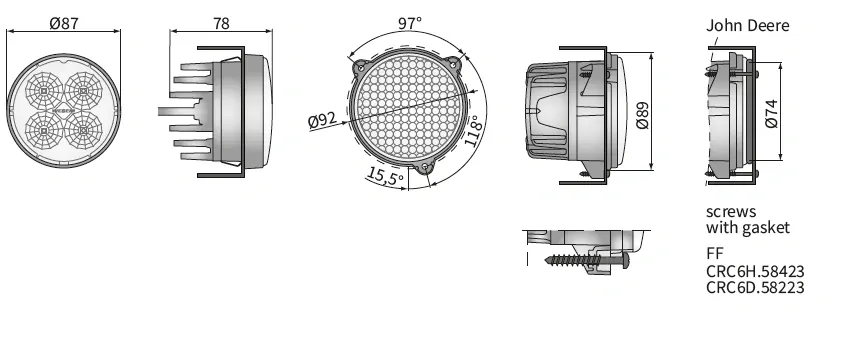 Pracovní světlo CRC6H 2000lm,12/24V John Deere, New Holland, Fendt - vestavěný
