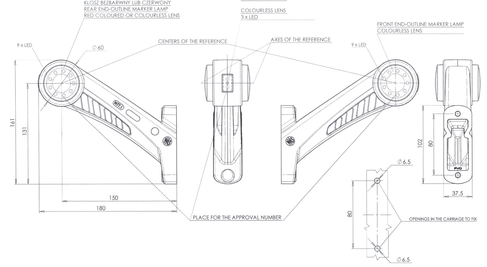 Pozička tykadlo W77/603 levá LED 12/24V