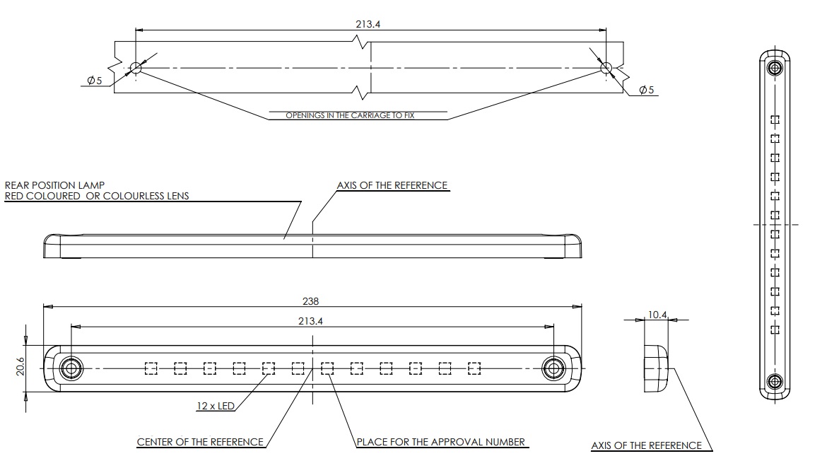 Pozička W97.5/721 červená LED 12/24V