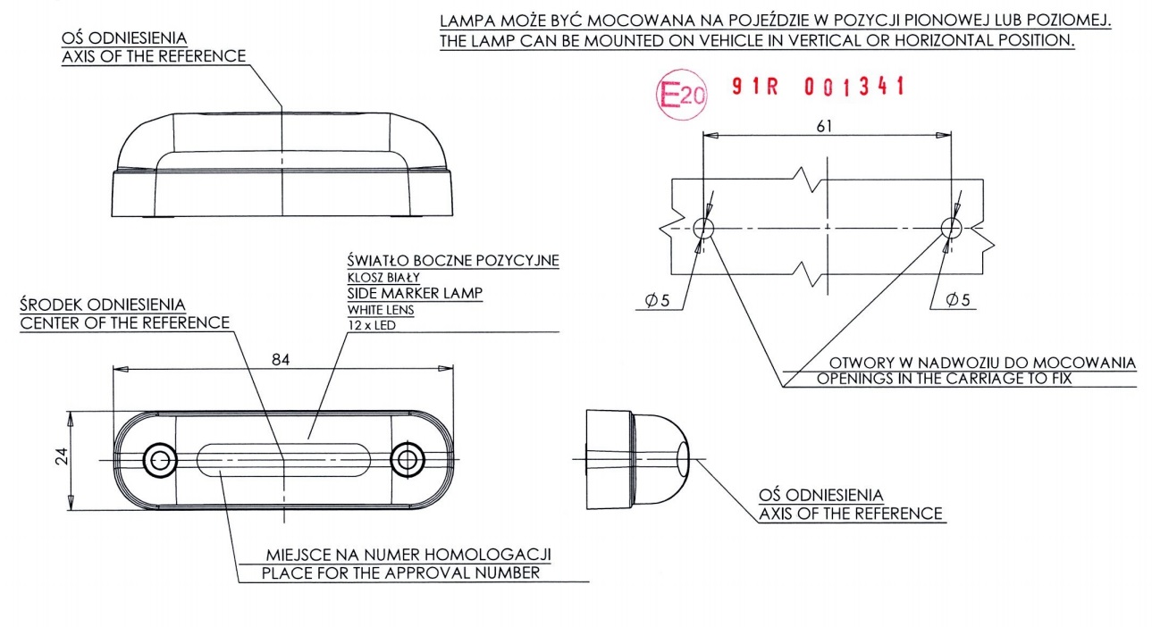 Poziční světlo W109/765 oranžové LED 12/24V neonový efekt