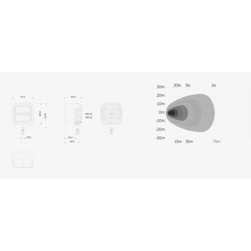 OZZ SQR 3" LED pracovní světlo 4800 lm + strobo